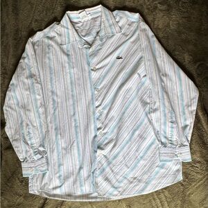 Lacoste Blue and White Striped Shirt Size XL